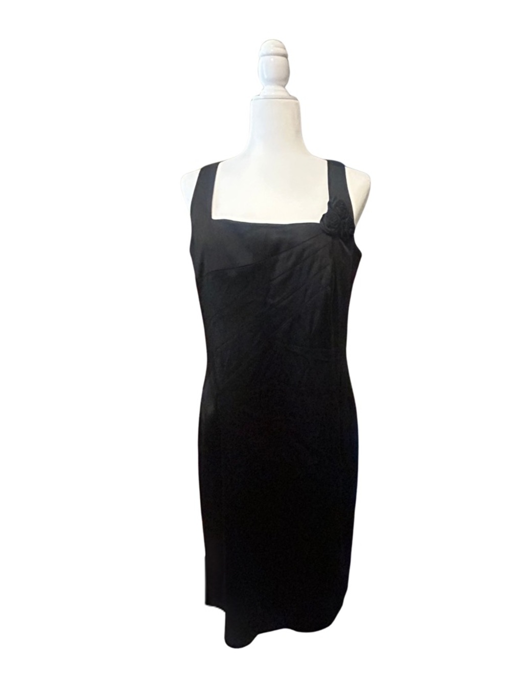 Calvin Klein Black Square-Neck Midi Dress with Rosette Strap